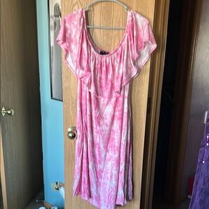 Lane Bryant Pink Tie-Dye Dress with Ruffle Sleeves